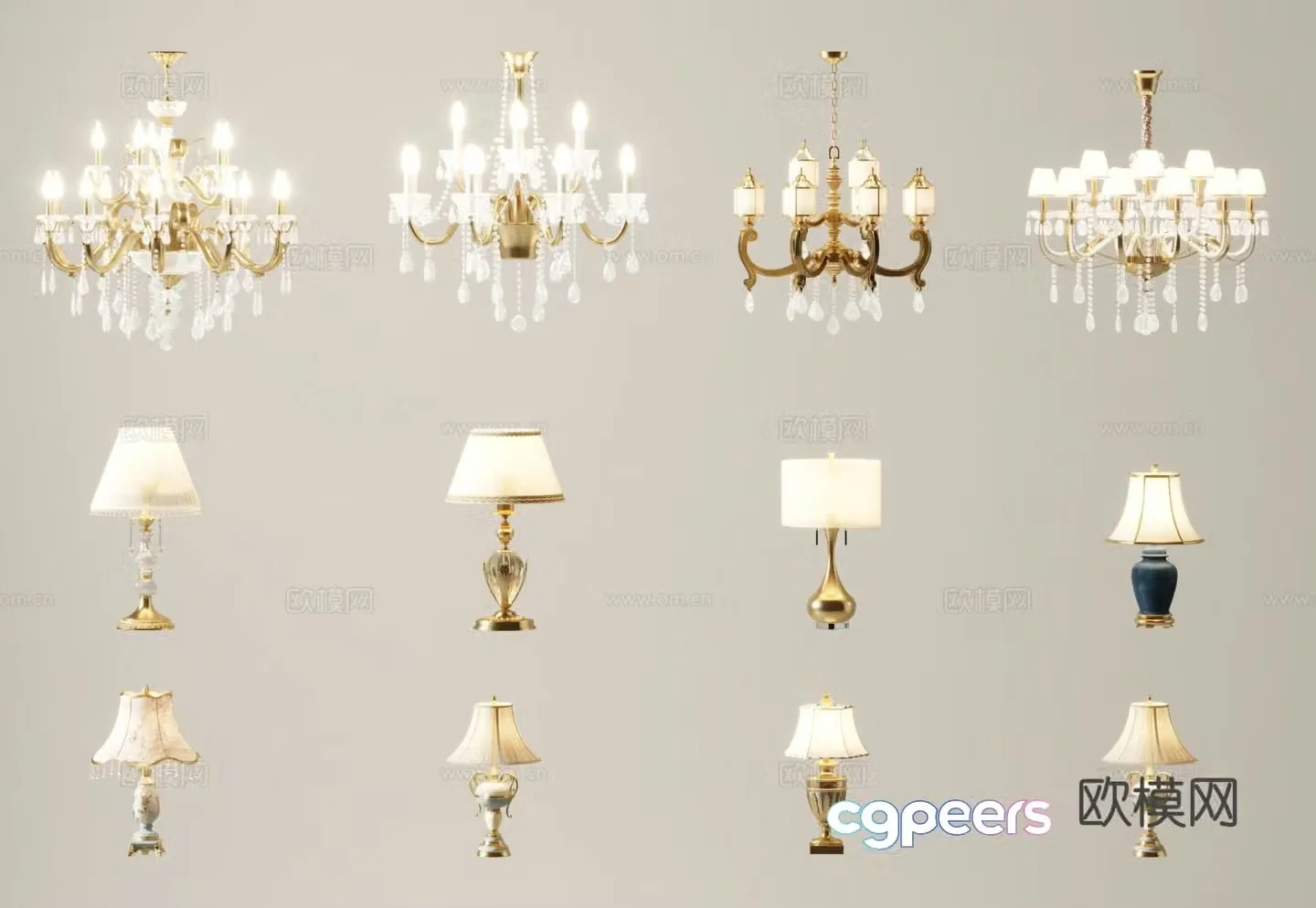 European style chandelier table lamp 3d model