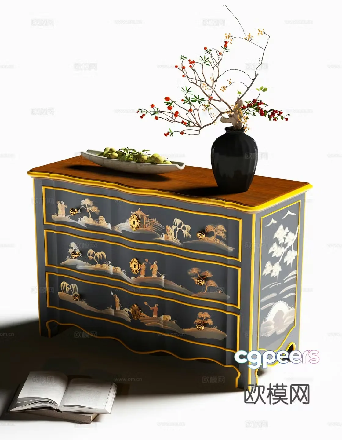 New Chinese style entrance cabinet 3D model