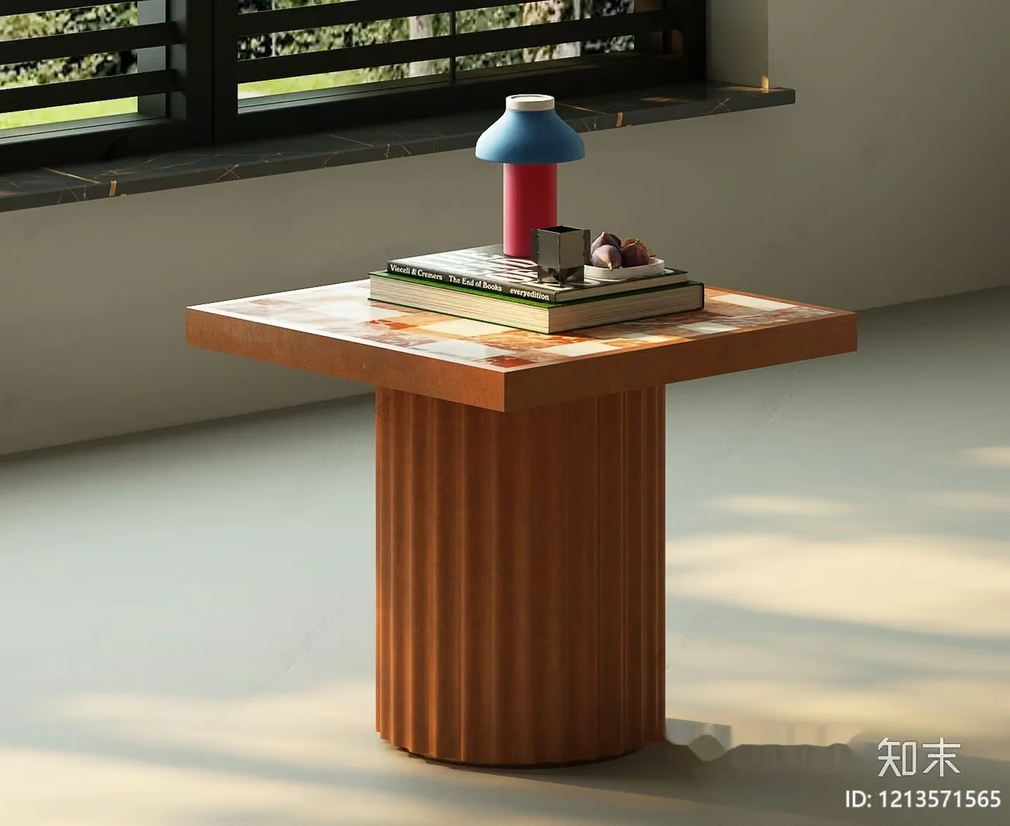 A Wooden Table With A Vase And Books 3D Model – 9890 – VRAY Render
