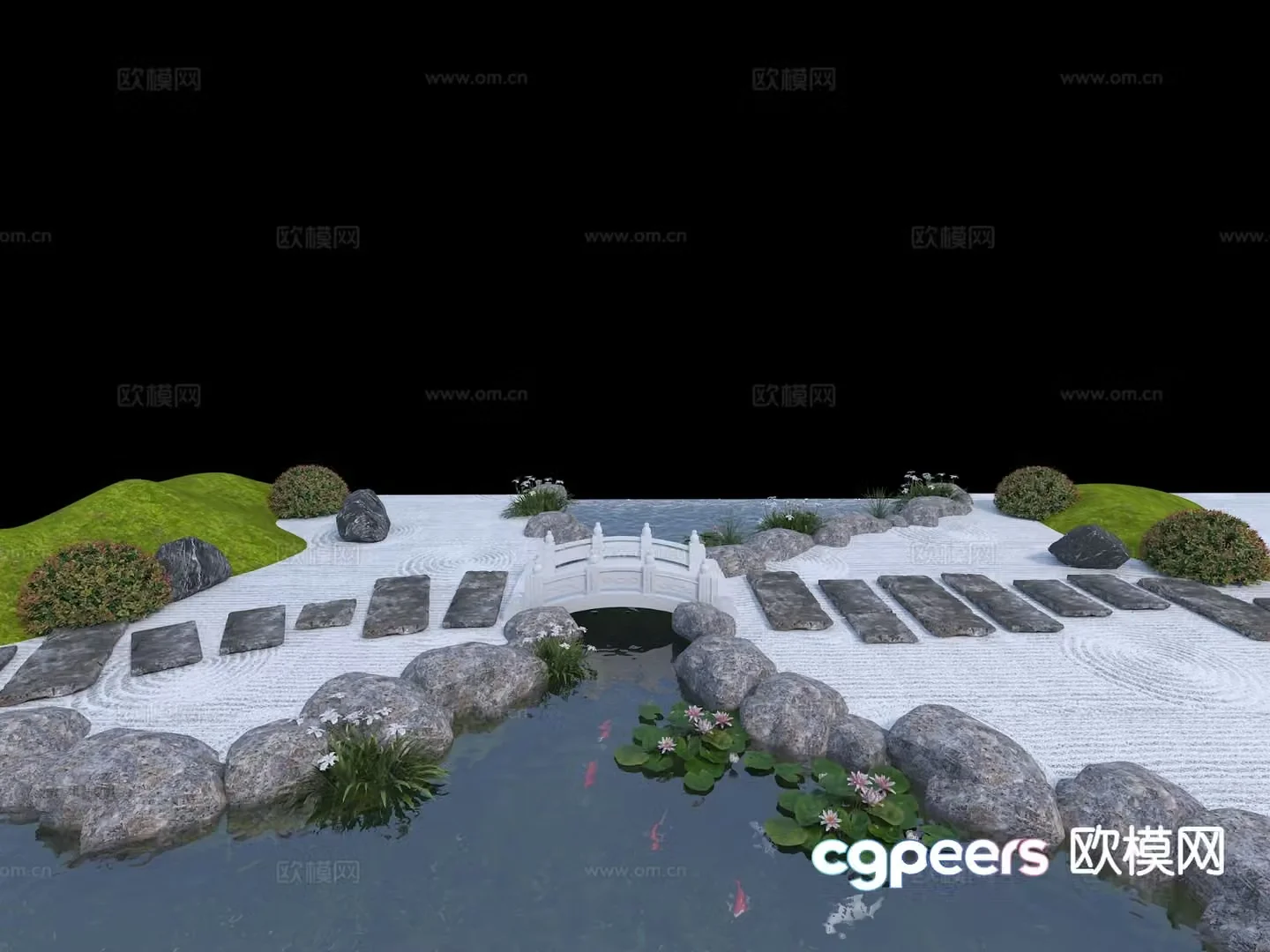 New Chinese dry landscape micro-terrain Zen landscape 3D model