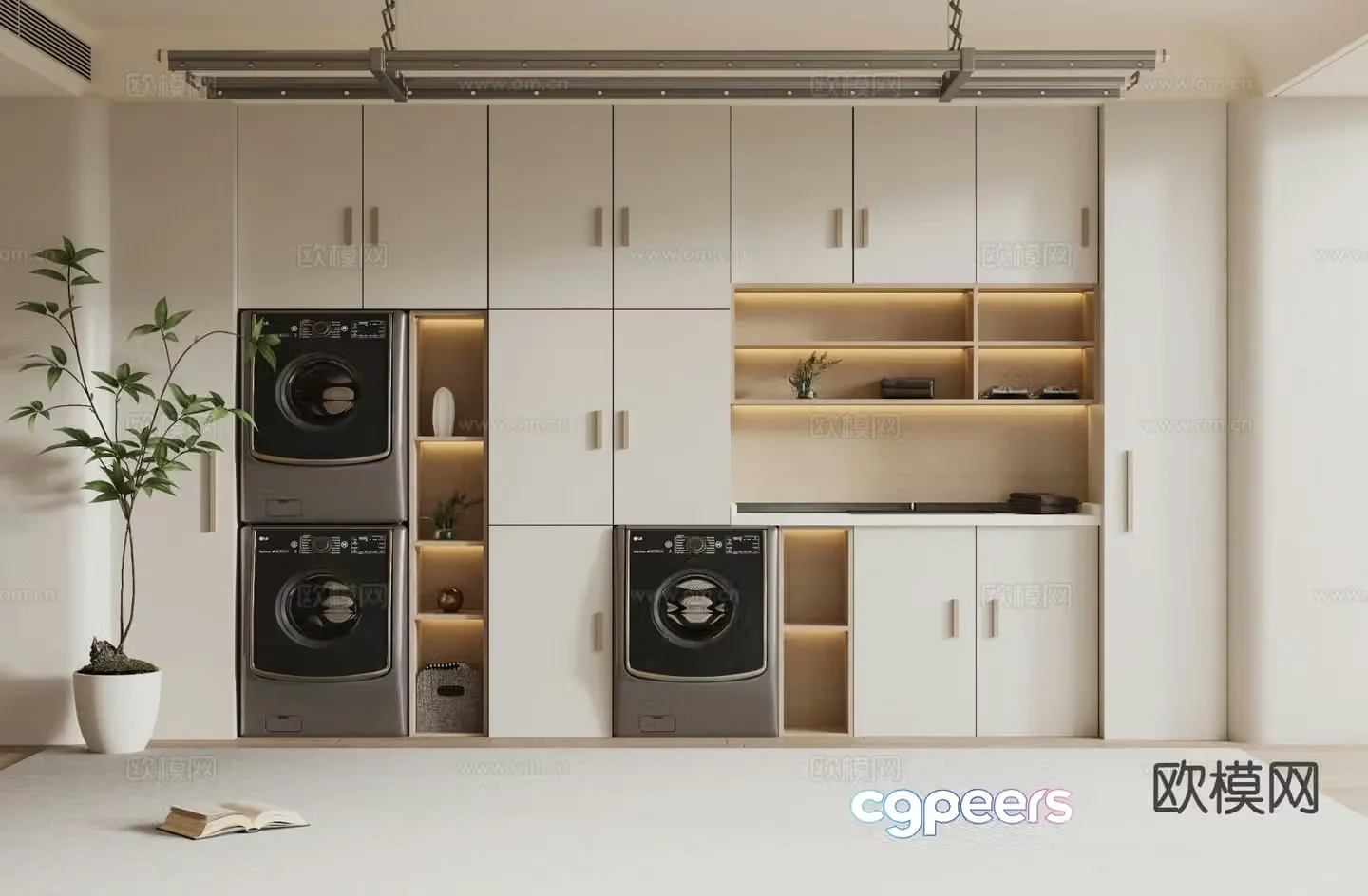 Cream style laundry closet laundry room 3d model