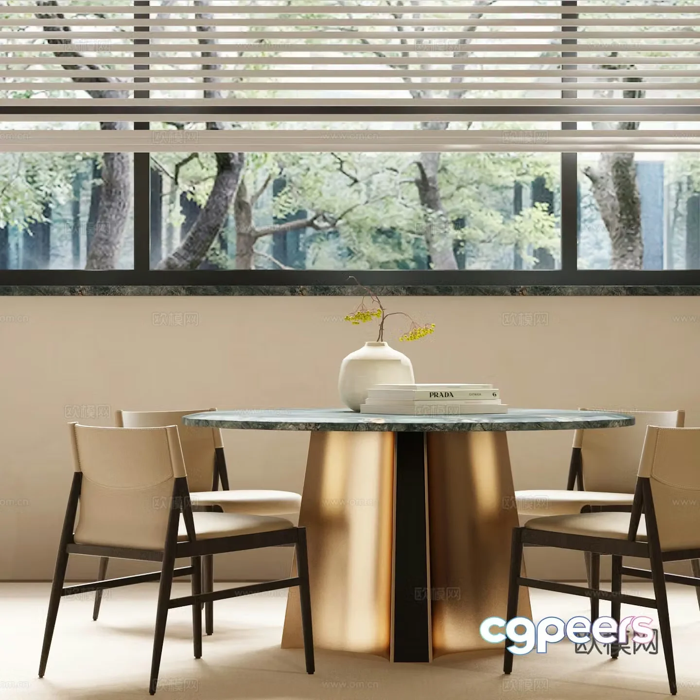 Modern Italian dining table and chair combination Italian luxury dining table and chair combination 3D model