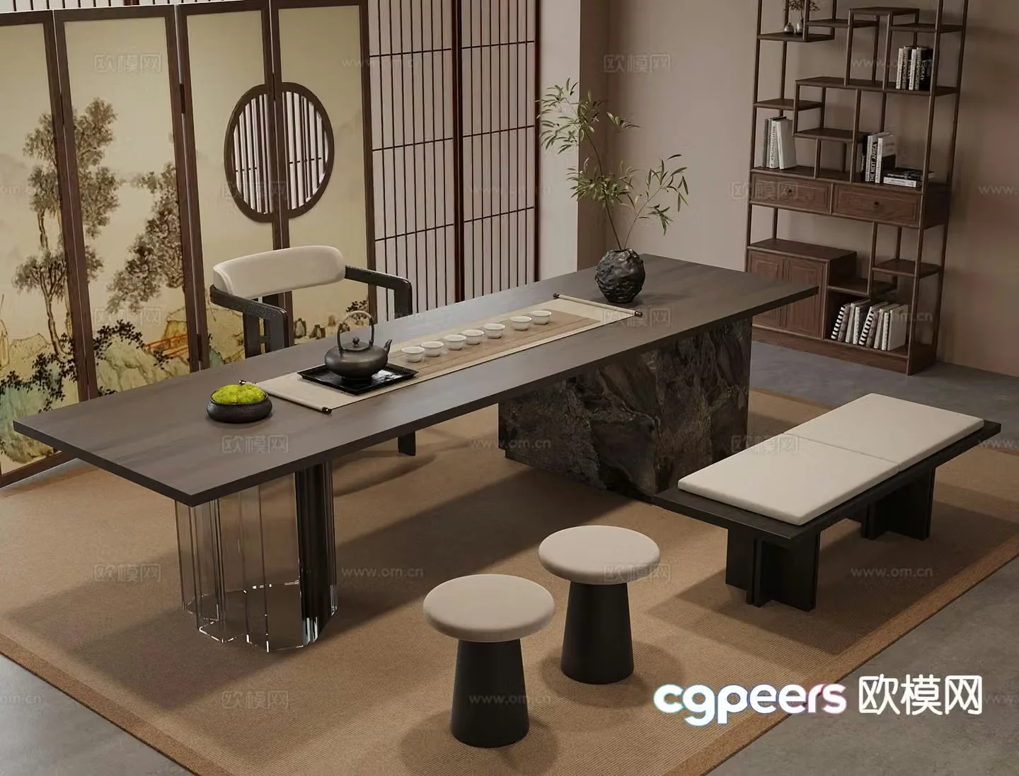 New Chinese style tea table tea table 3d model