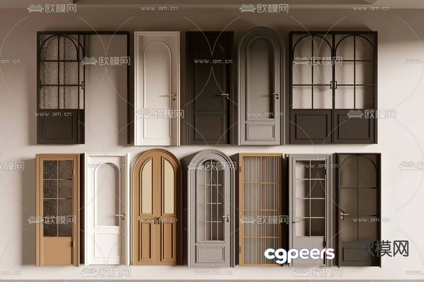 Middle-aged style kitchen and bathroom door swing door double door 3D model