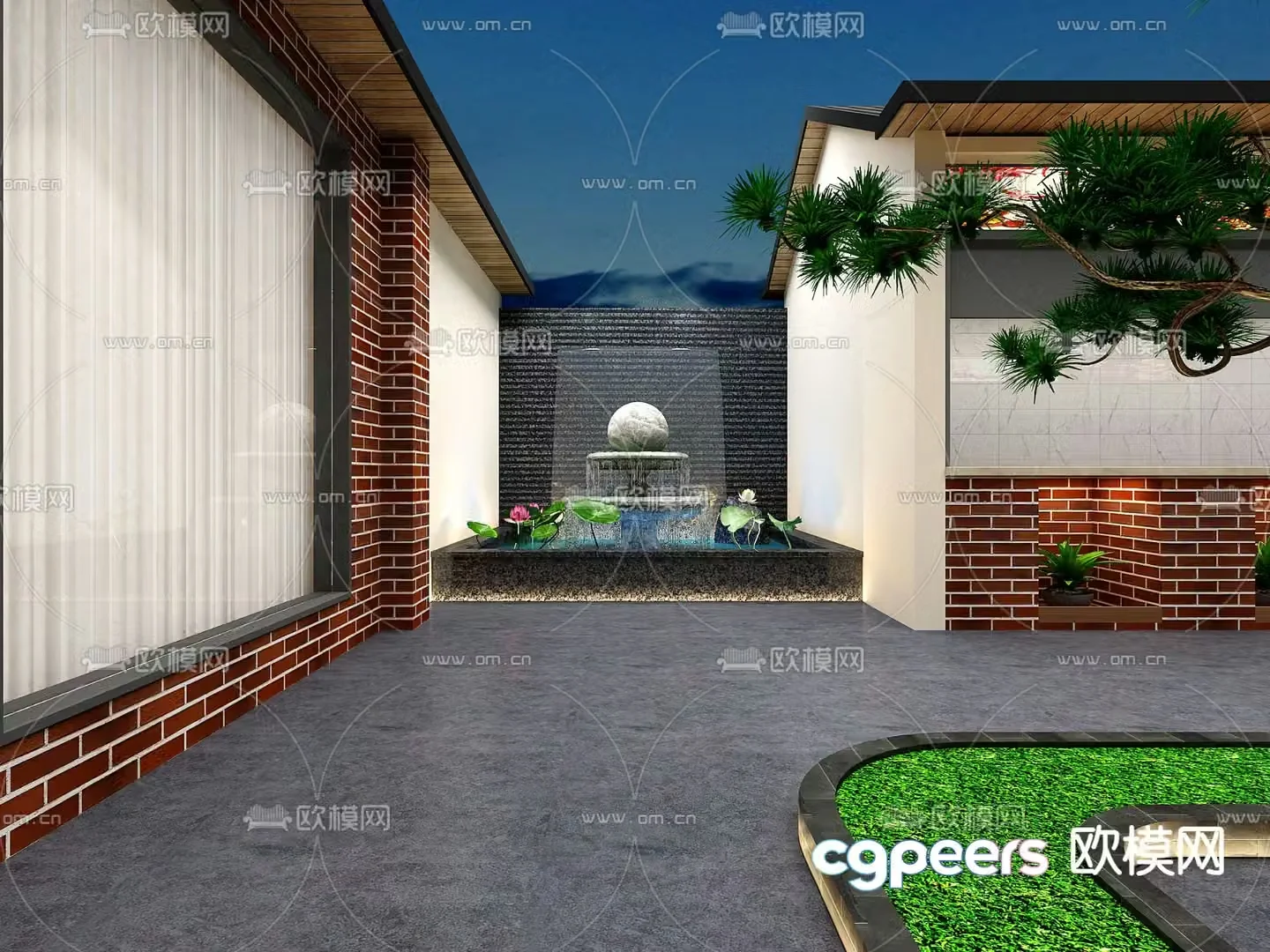 New Chinese style rockery waterscape 3D model
