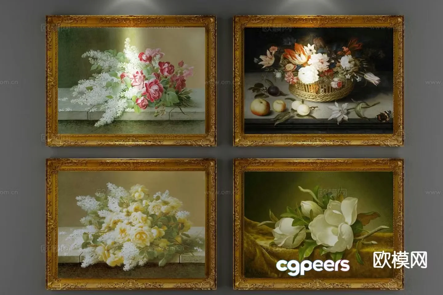 European flower oil painting decorative painting combination painting 3D model