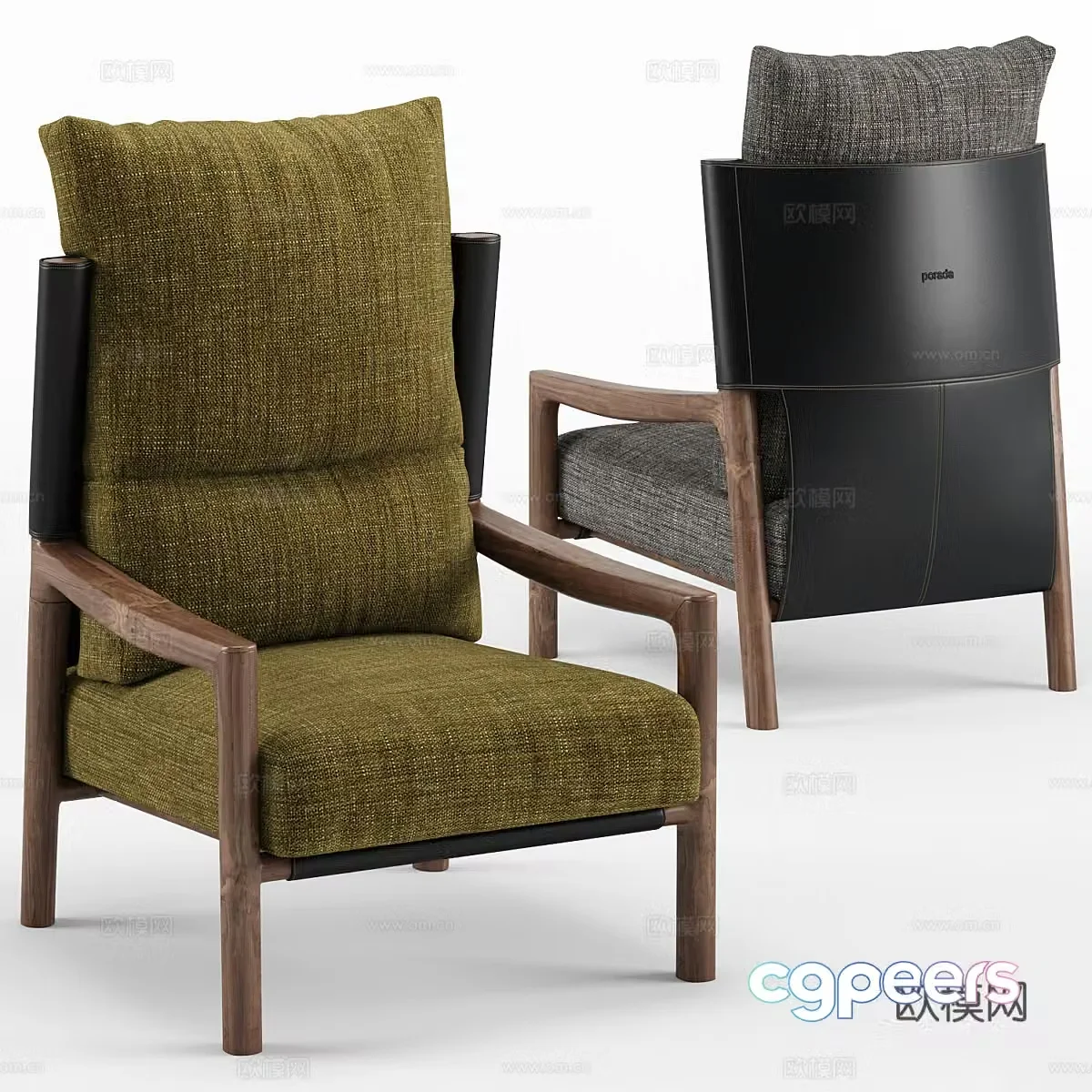 Modern art fabric leather high back armchair 3d model