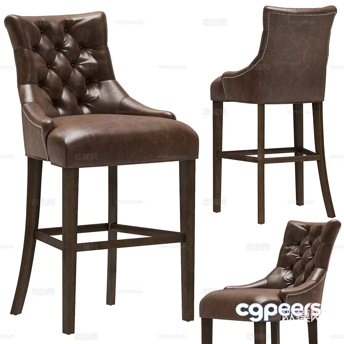 American retro leather bar chair 3d model