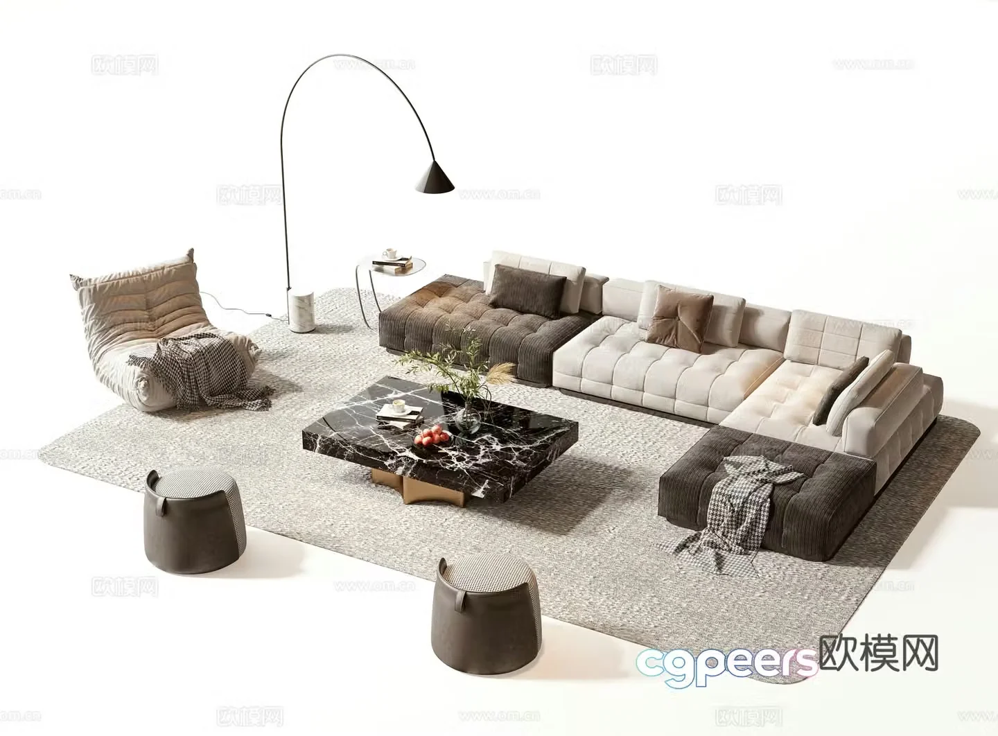 Modern sofa coffee table set 3d model