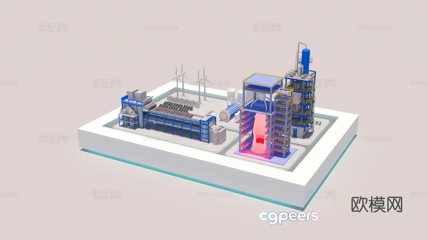 Steel plant aerial view 3d model