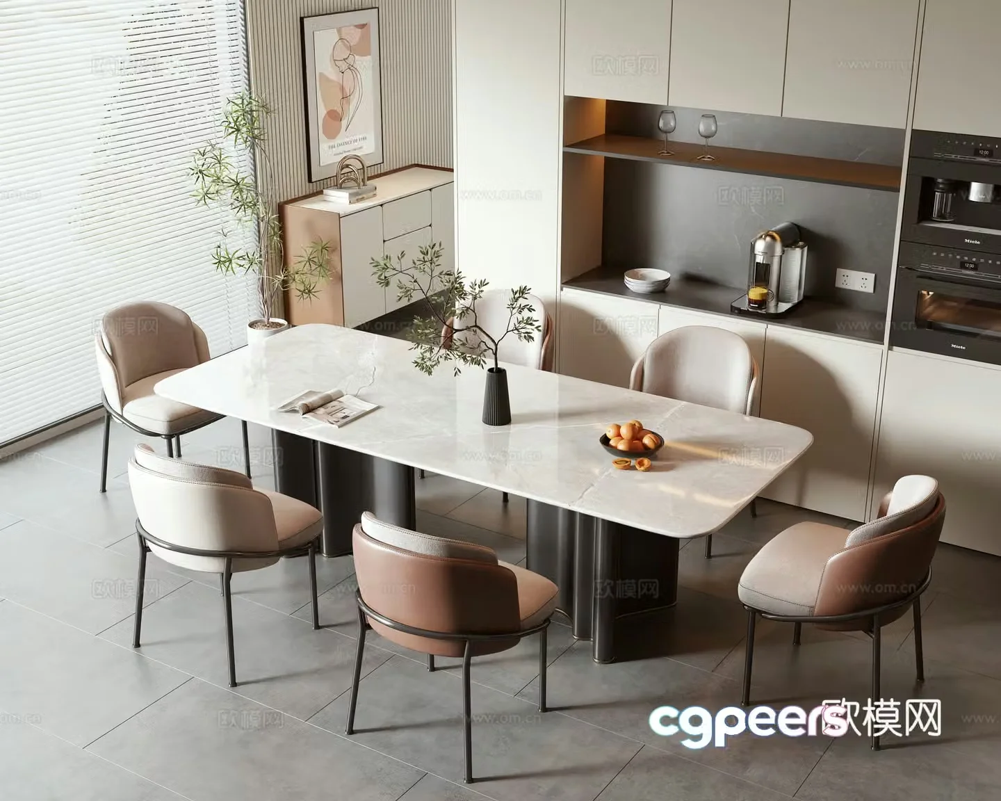 Modern dining table and chair combination 3D model