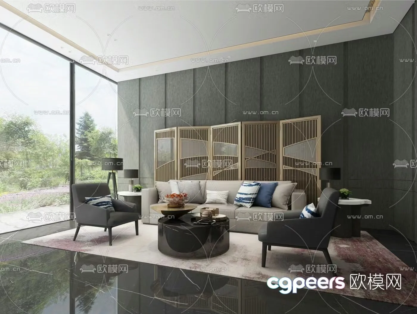 C.H.Y Interior Design Modern Leather Sofa Set 3d Model
