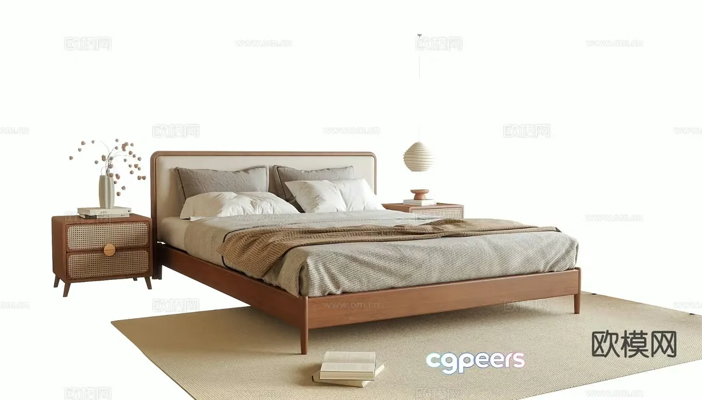 Wabi-sabi double bed 3d model