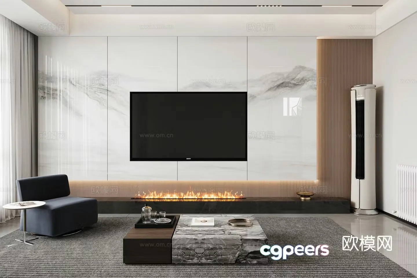 Modern TV background wall 3d model