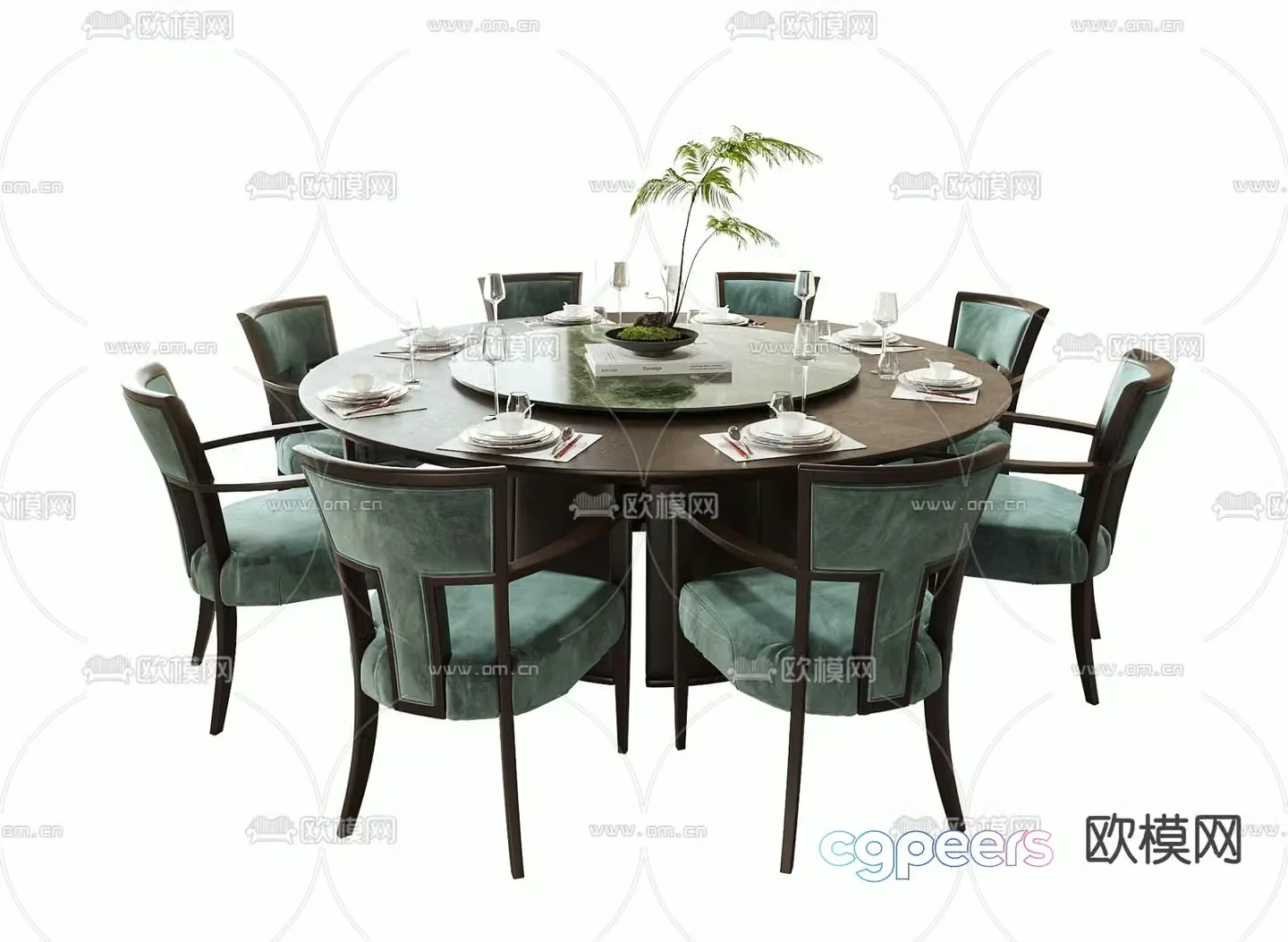 New Chinese style dining table and chairs round dining table 3d model