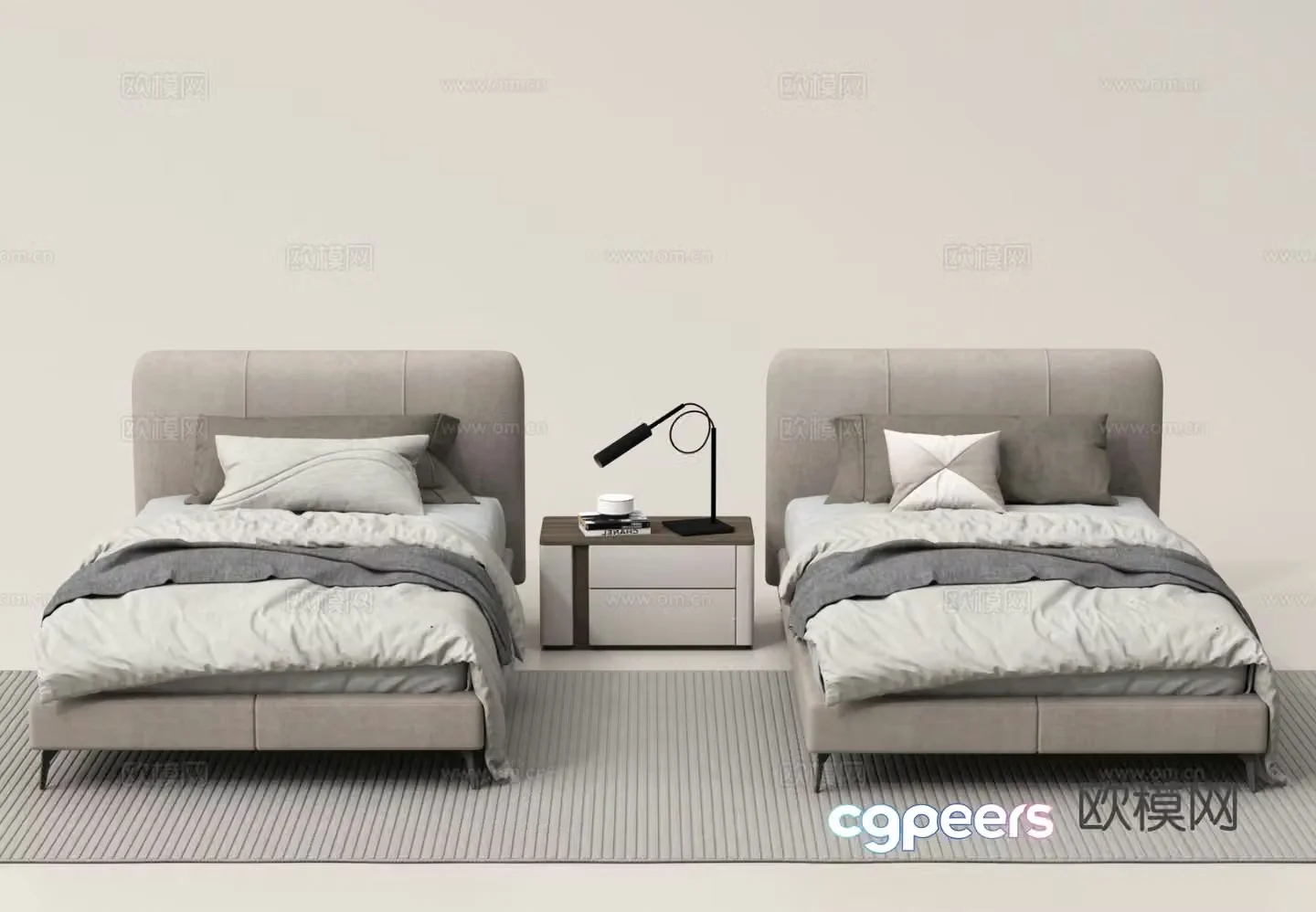 Single bed hotel standard bed bedside table 3d model