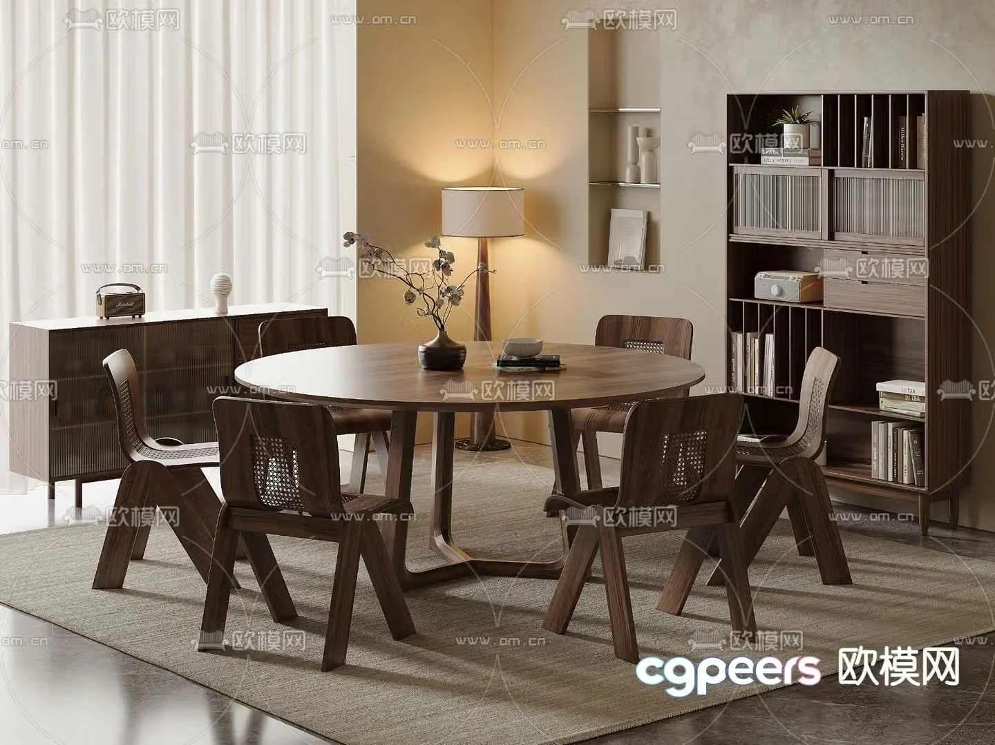 Wabi-sabi dining table and chairs round dining table 3d model