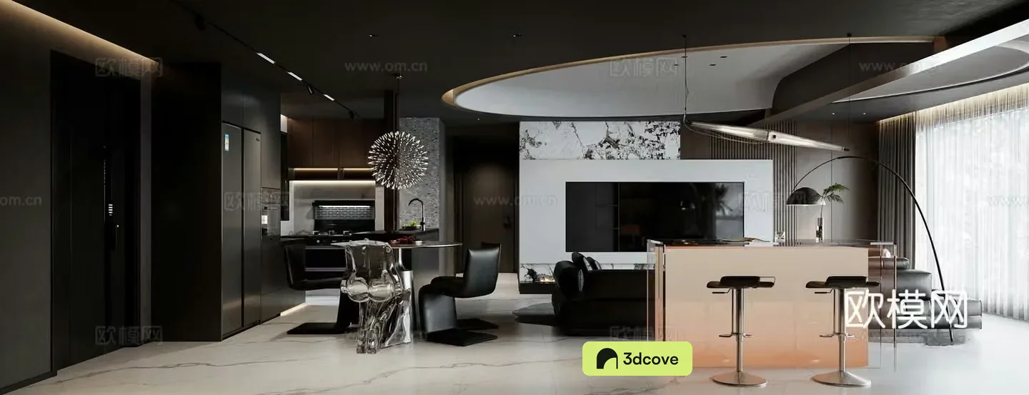Italian light luxury living restaurant bar Taichung Island dining table and chair combination sofa and coffee table combination open kitchen