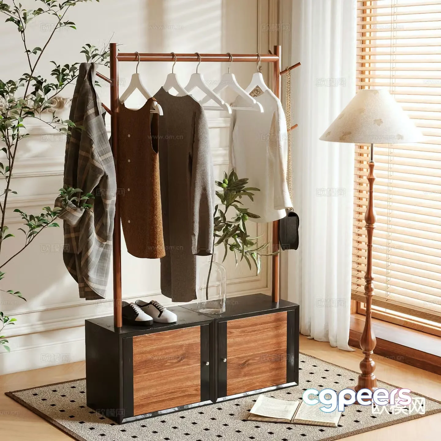 Medieval style clothes rack coat rack floor-standing clothes rack 3D model