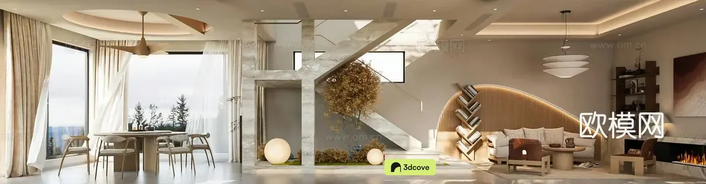 Wasabi Wind Villa Living Restaurant Log Wood Wind Home Living Restaurant Japanese Home Living Restaurant Nordic Home 3D Model