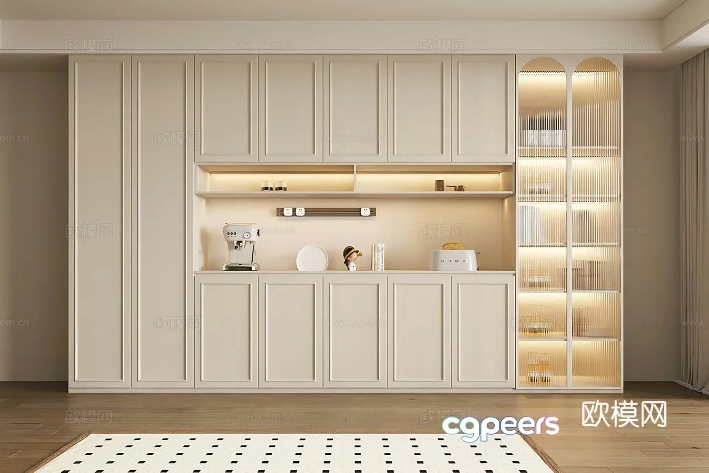 French wine cabinet sideboard movable track socket decoration ornament 3D model