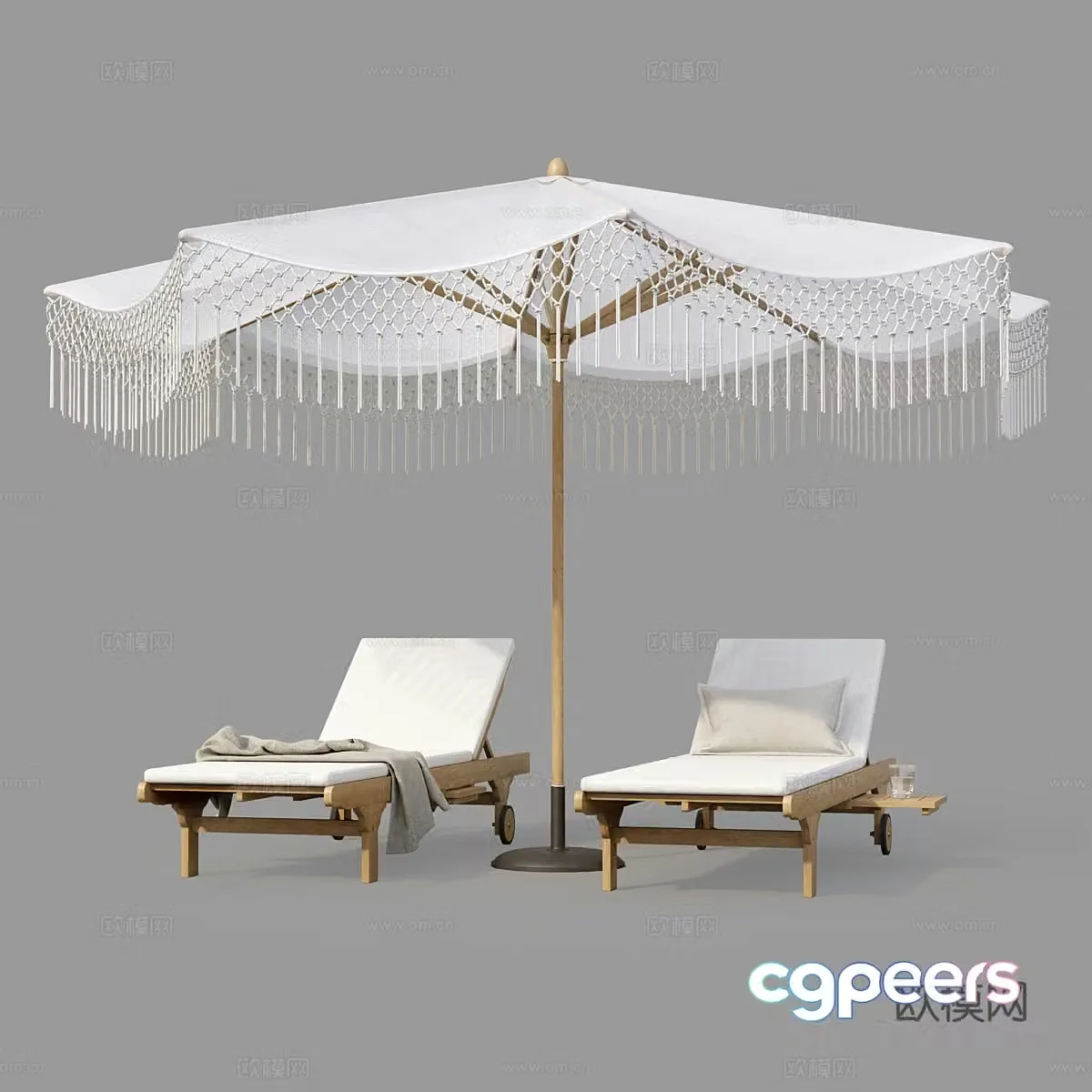 New Chinese style recliner sun umbrella 3D model