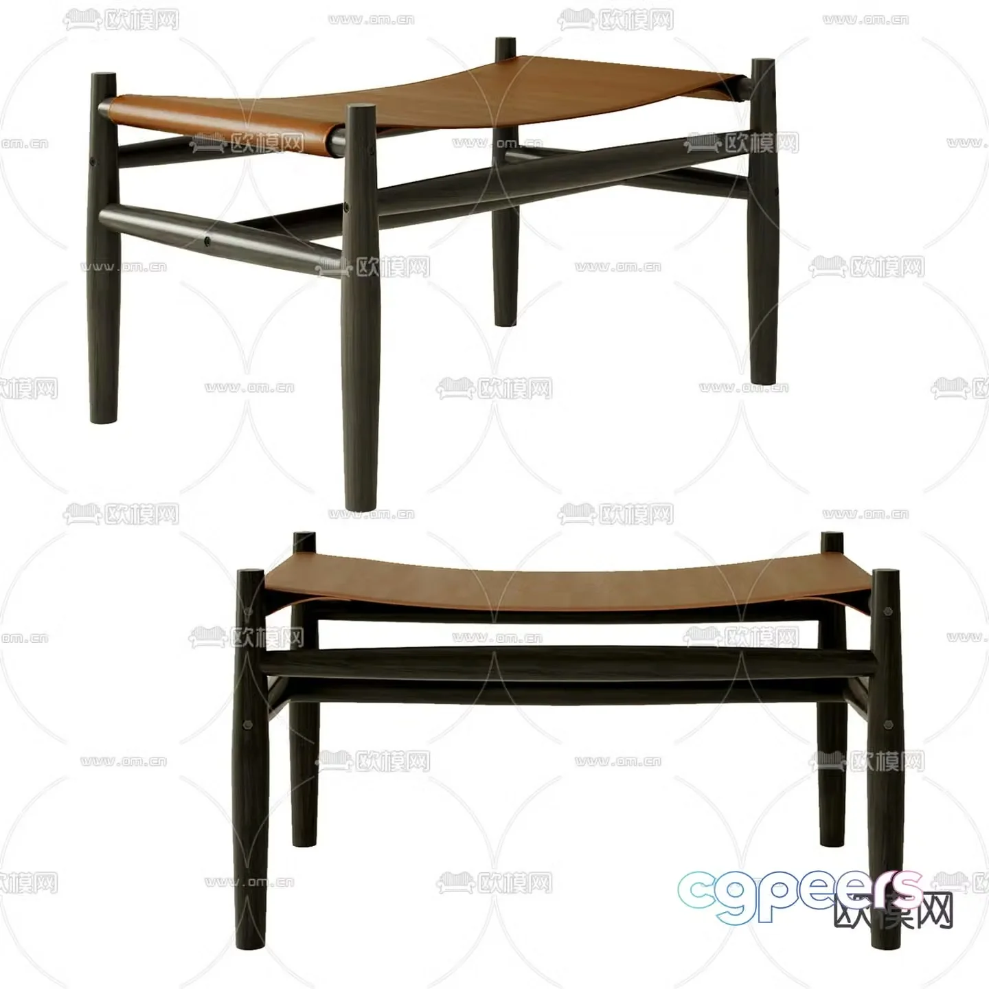 Medieval style sofa stool bench fabric stool 3d model