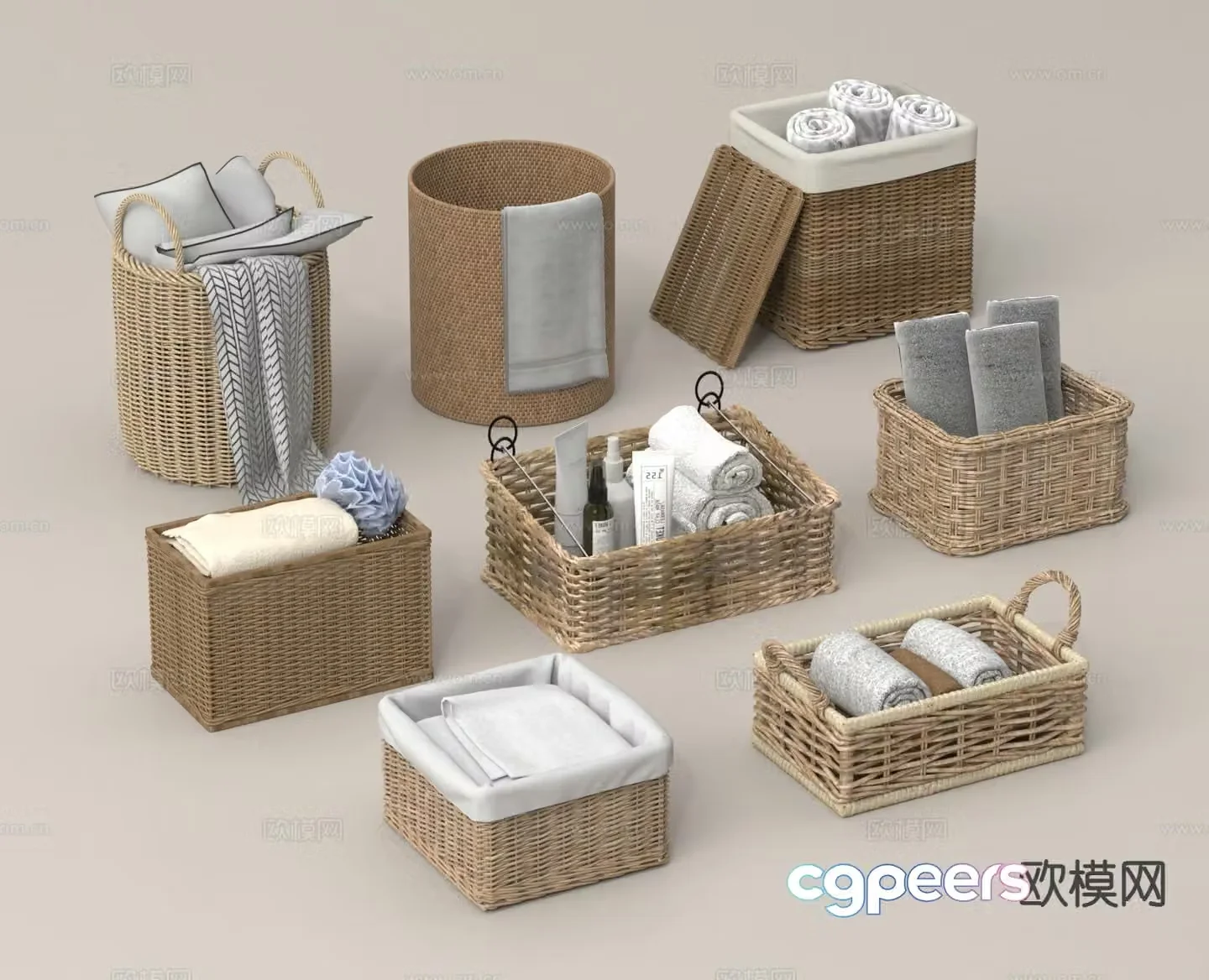 Rattan storage basket basket dirty clothes basket storage box 3D model
