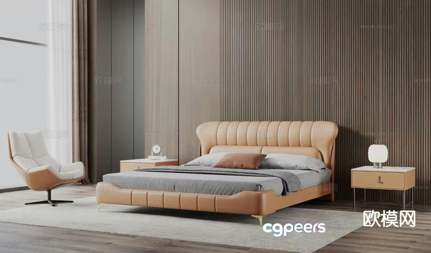 Italian double bed 3d model
