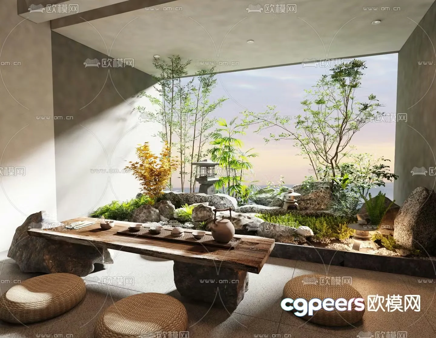 Indoor landscape tea tasting area landscape balcony 3d model