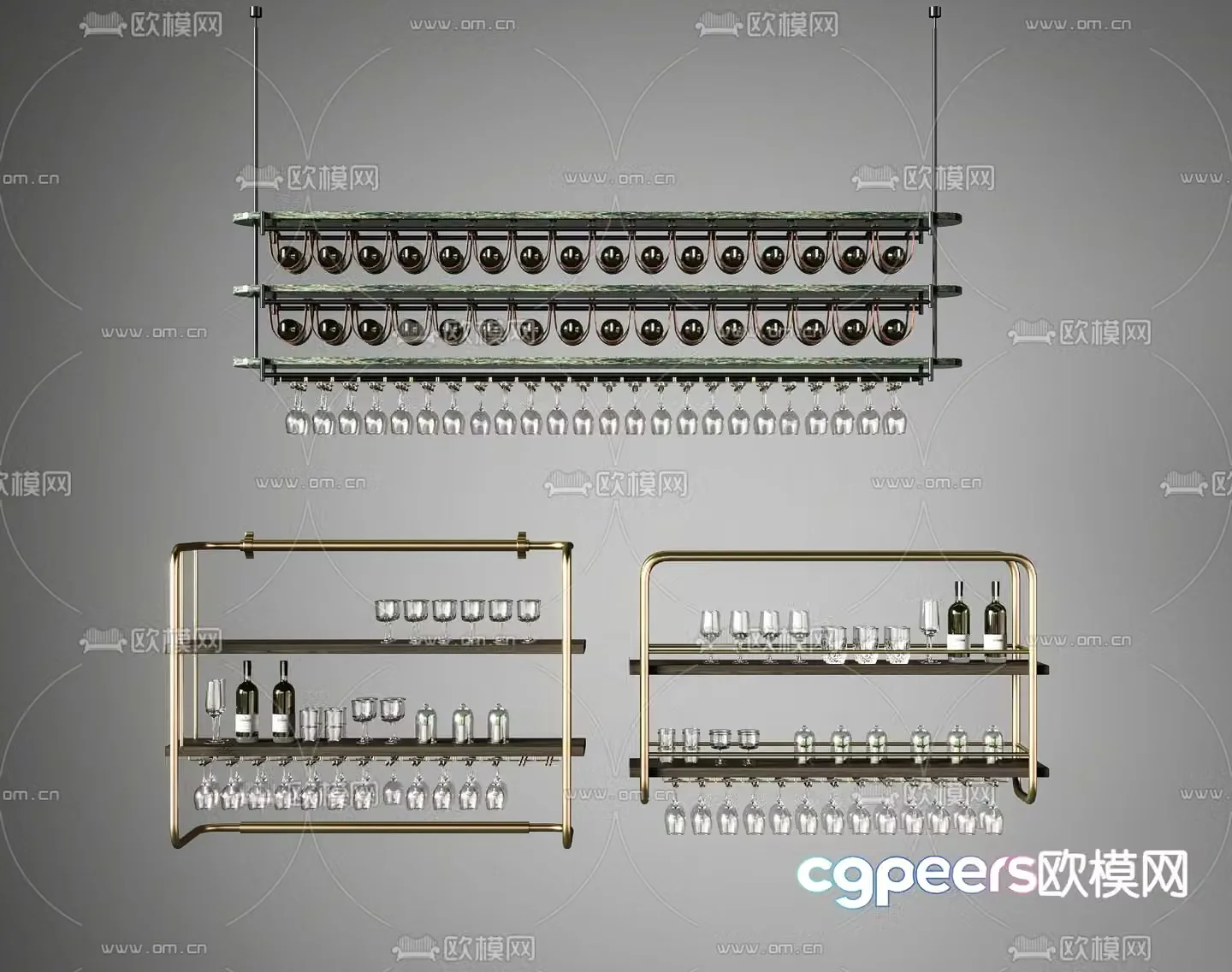 Light luxury wine rack wine glass hanger suspended wine rack 3D model