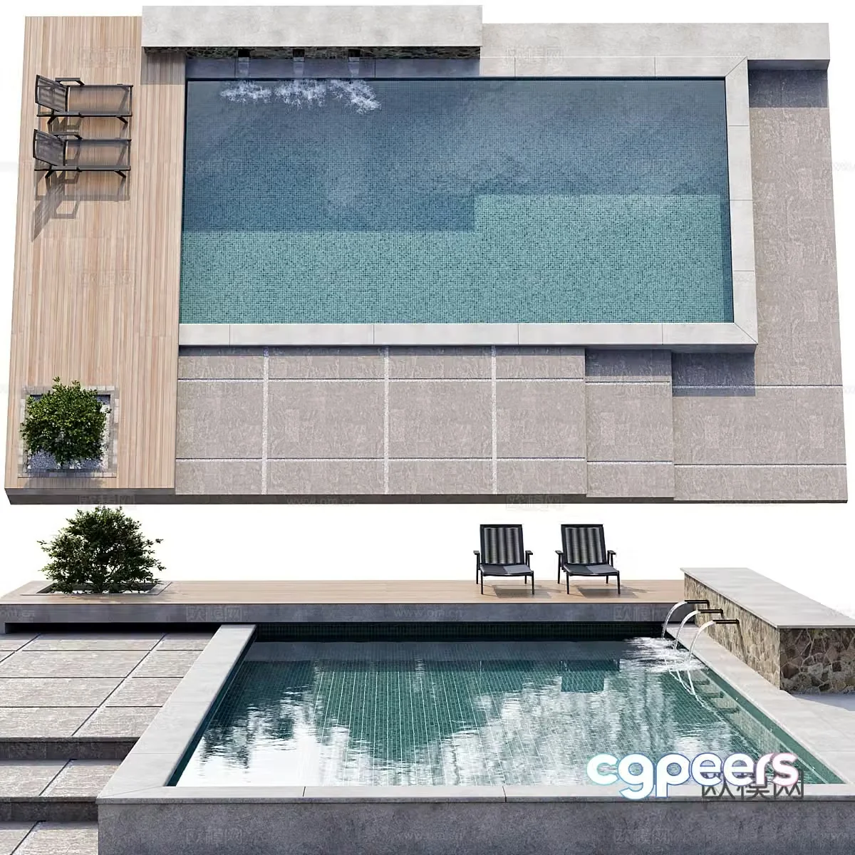 Modern Italian outdoor swimming pool 3d model