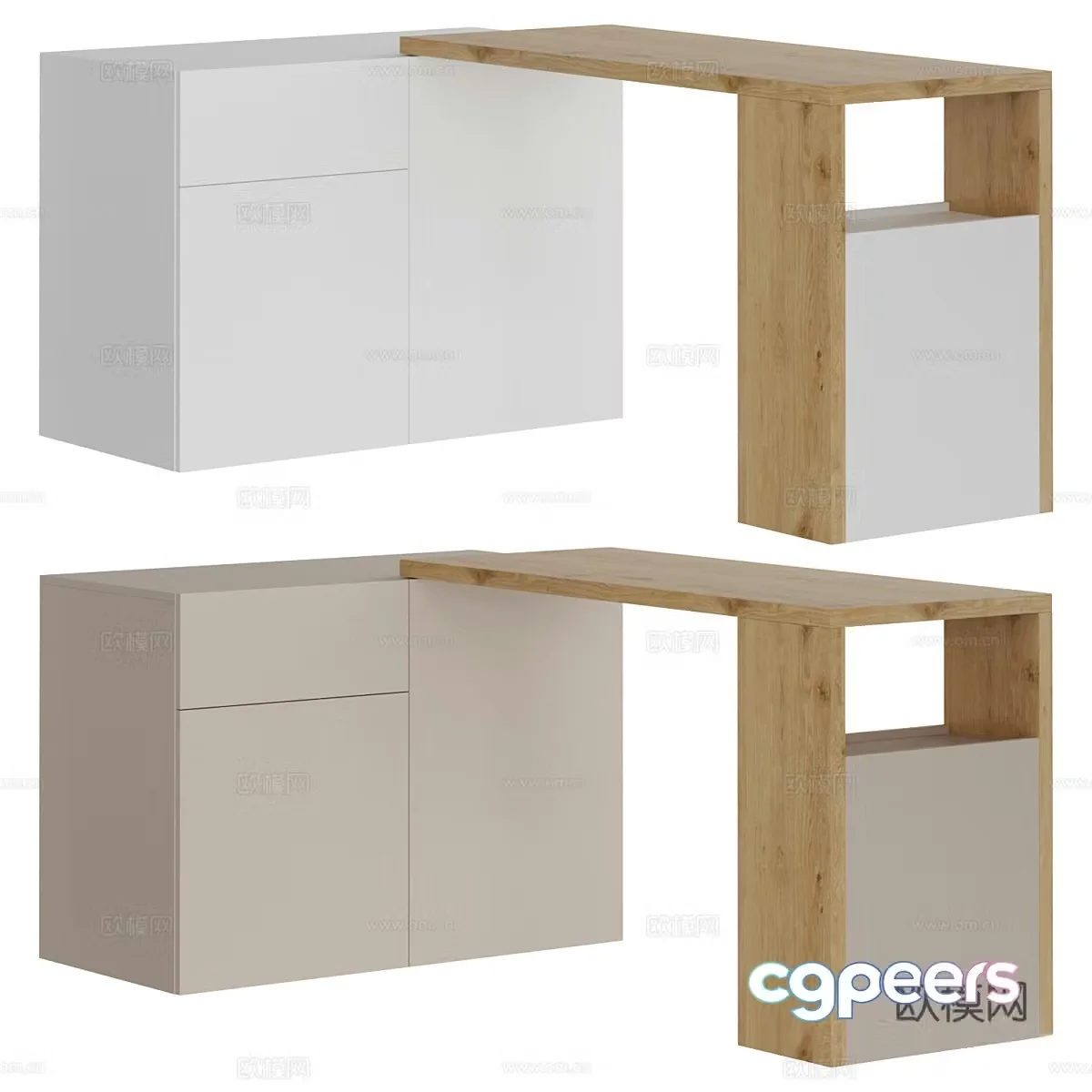 Corner desk workbench 3d model