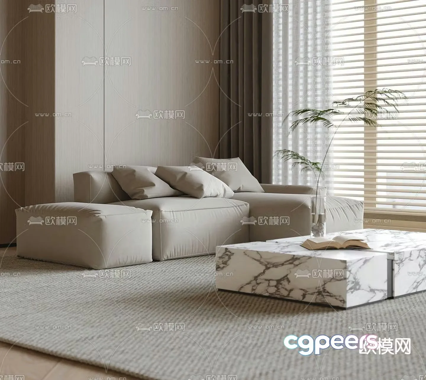 Multi-person sofa upholstered sofa 3d model