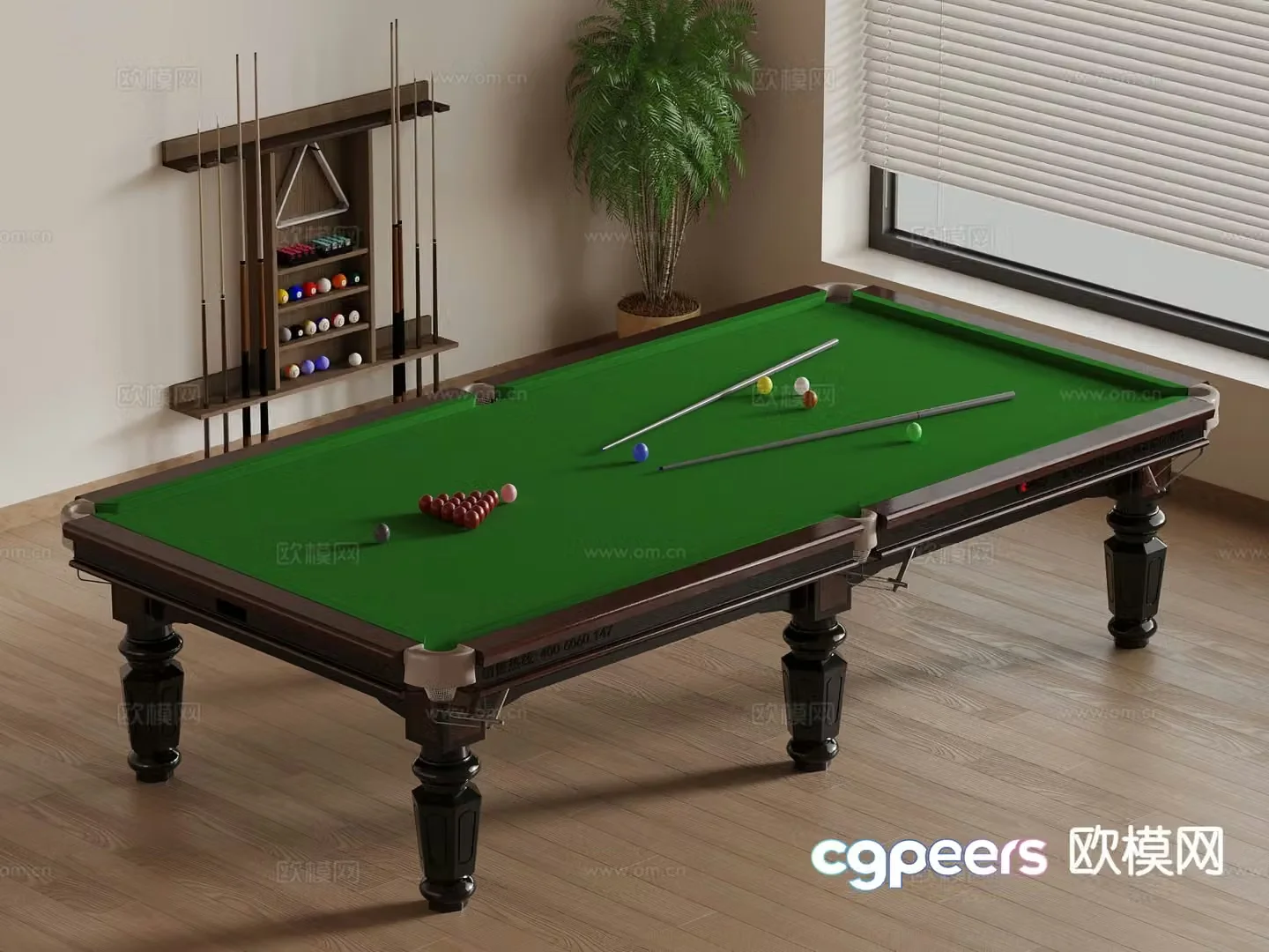 Pool table pool cue storage rack 3d model