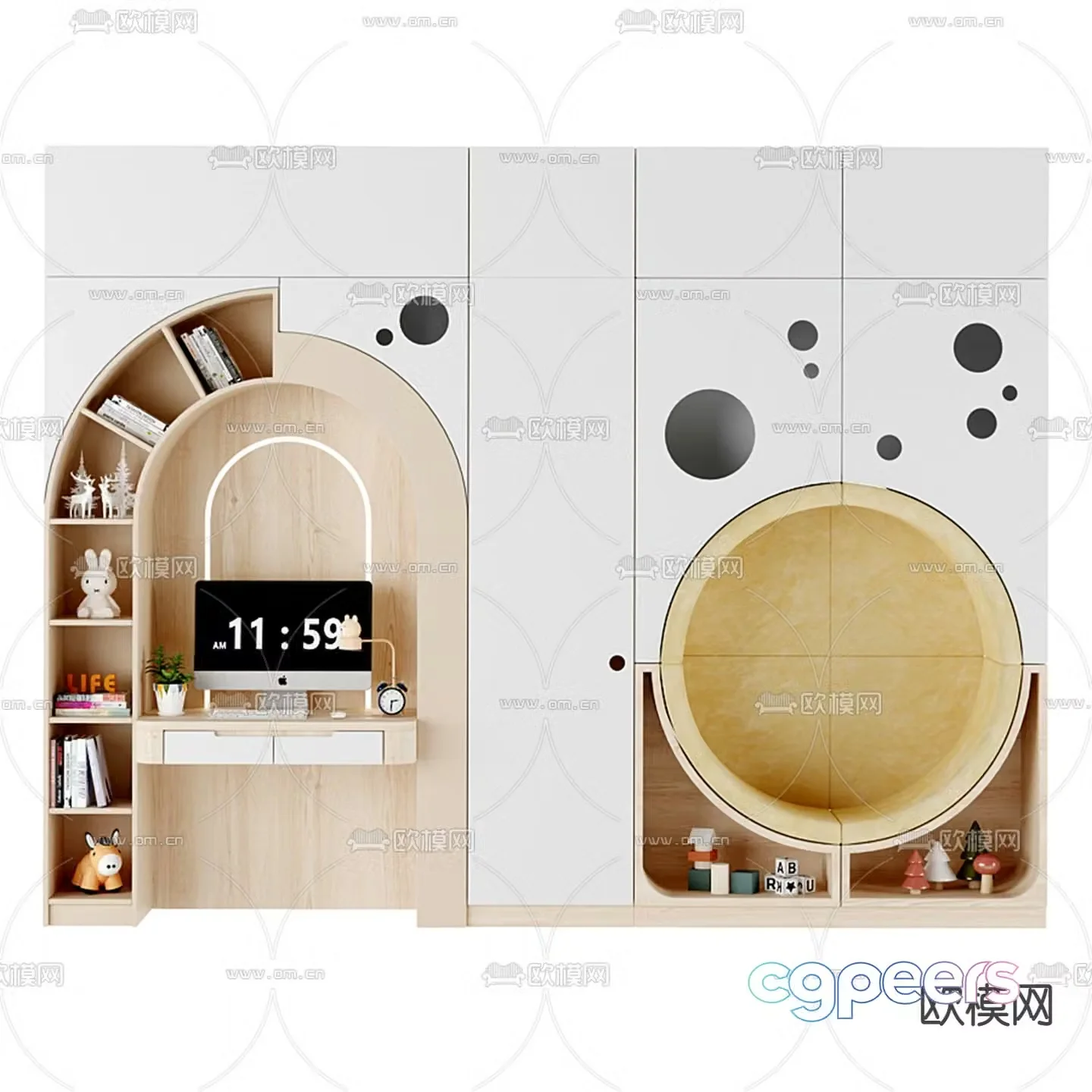 Modern all-in-one children’s cabinet desk 3d model