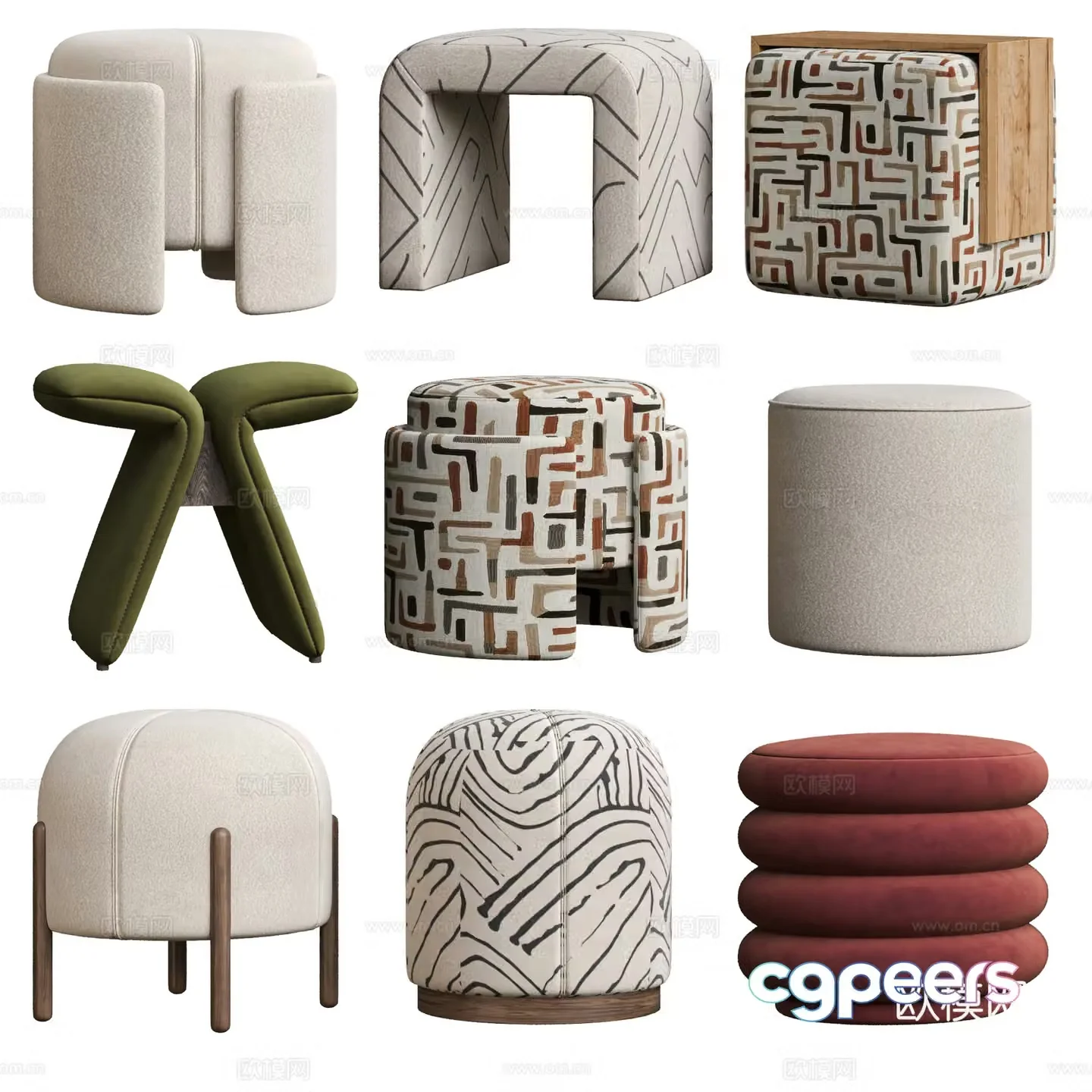 Modern medieval stool combination sofa stool shoe change stool small stool round stool low stool 3d model