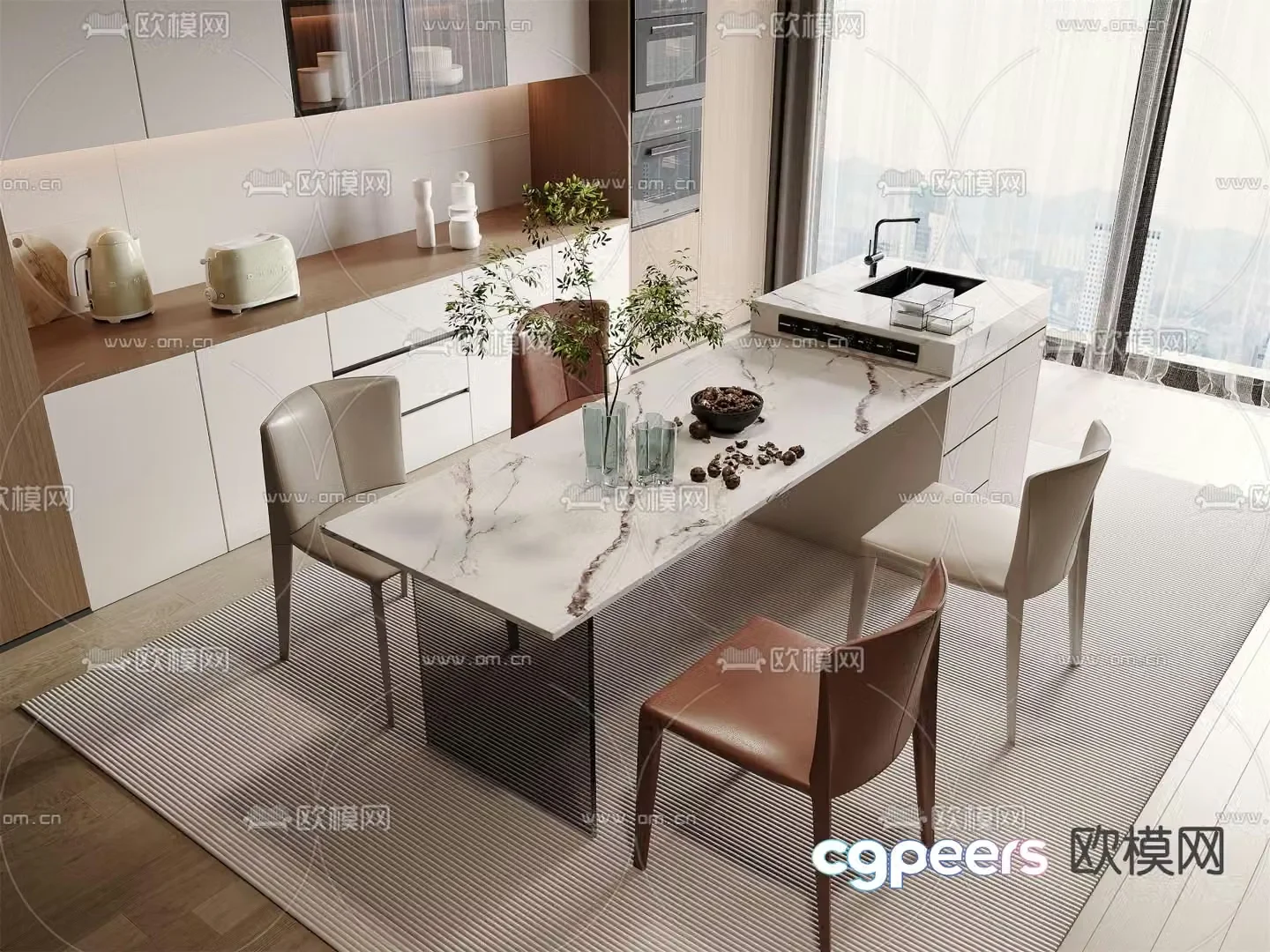 Nakajima dining table and chairs 3d model