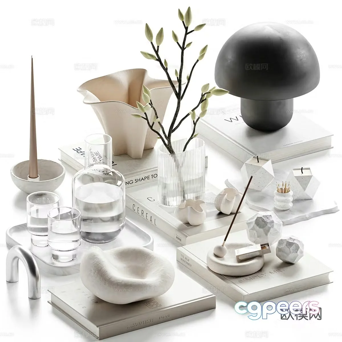 Modern jewelry ornaments books vase 3d model
