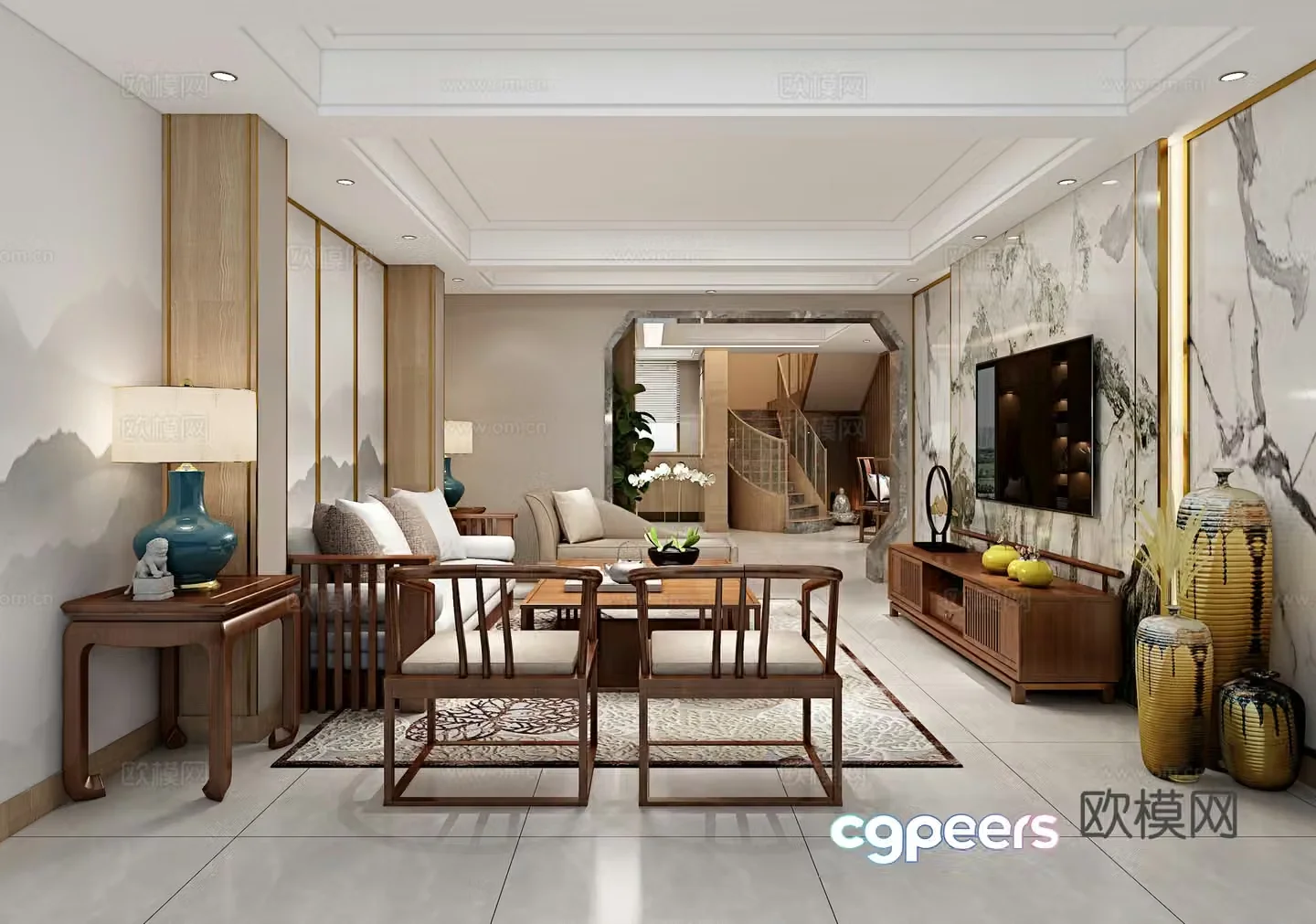 New Chinese style living and dining room 3D model