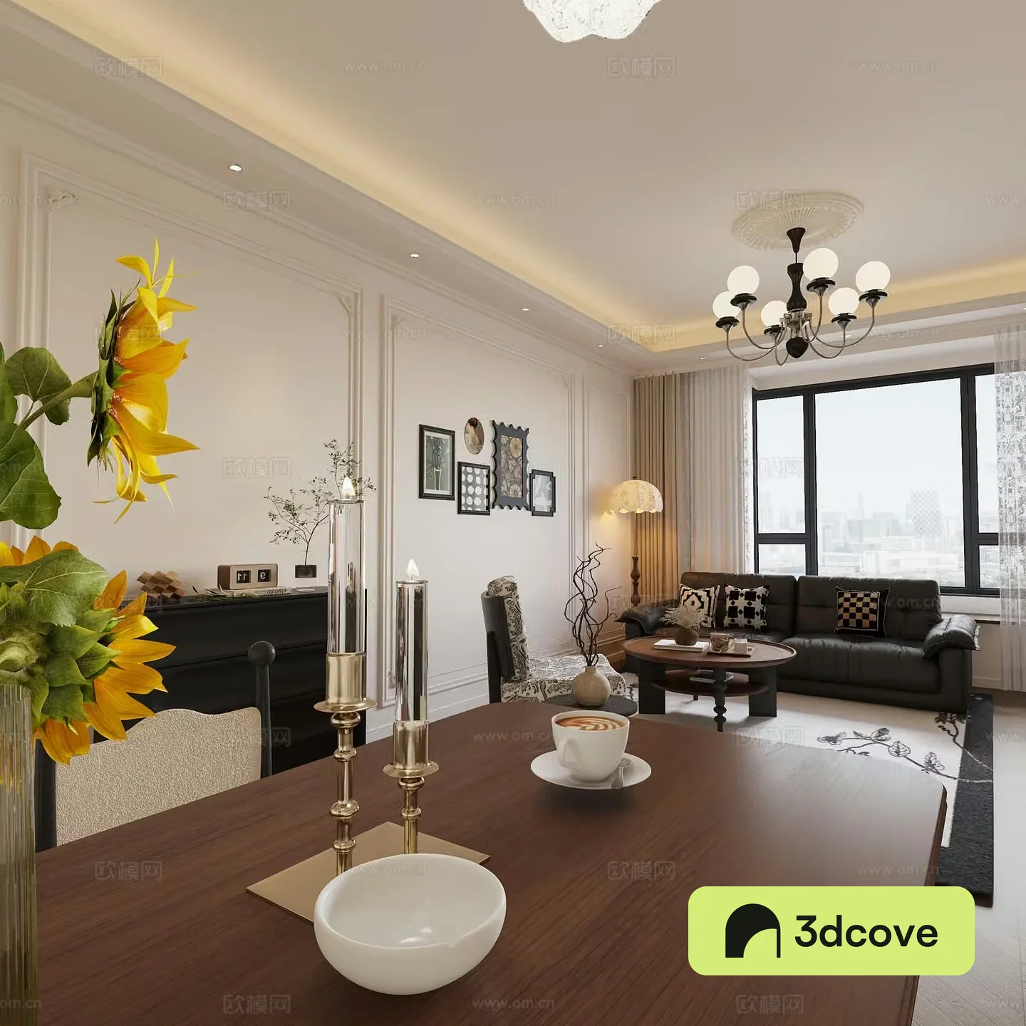 Retro French living room light French retro living room simple living room realistic French guest