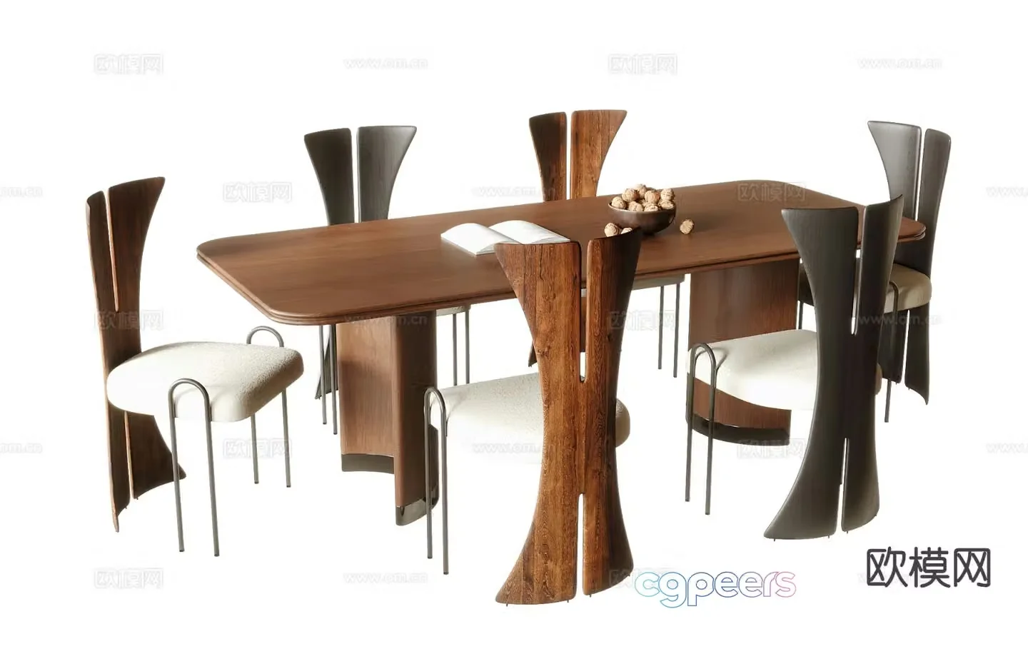 Medieval style dining table and chairs bar dining table 3d model