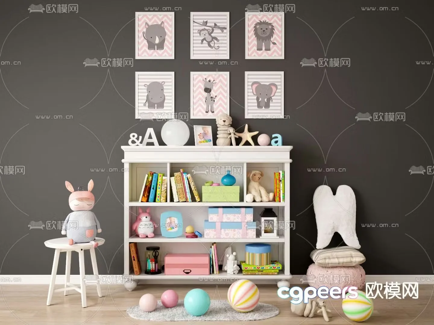 Nordic children’s cabinet toy cabinet doll doll 3d model