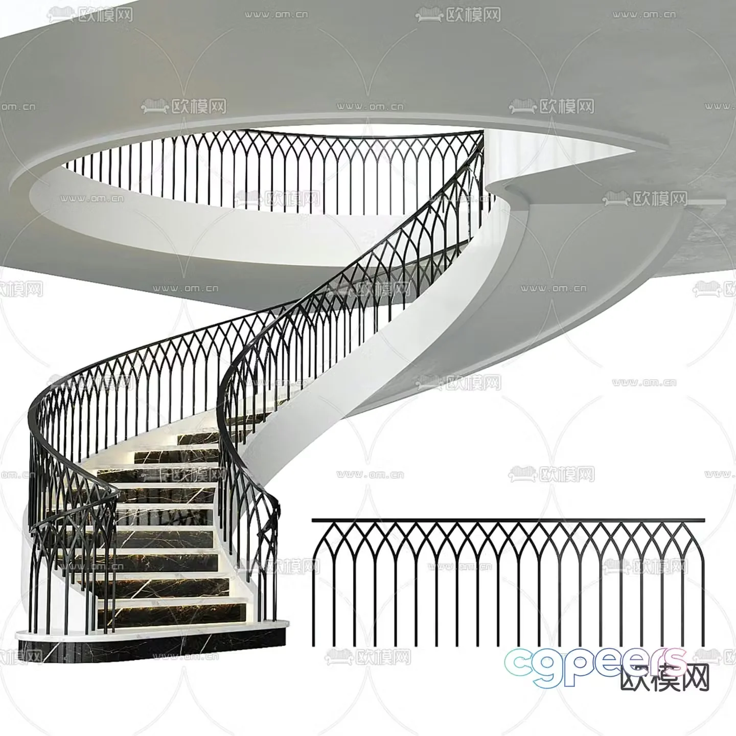 European spiral staircase arc staircase 3D model