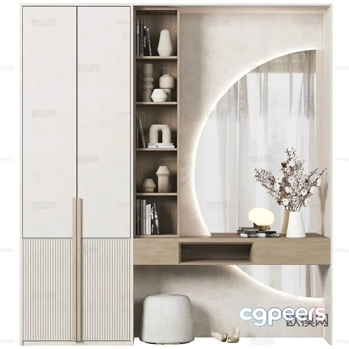New Chinese style porch shoe cabinet 3D model