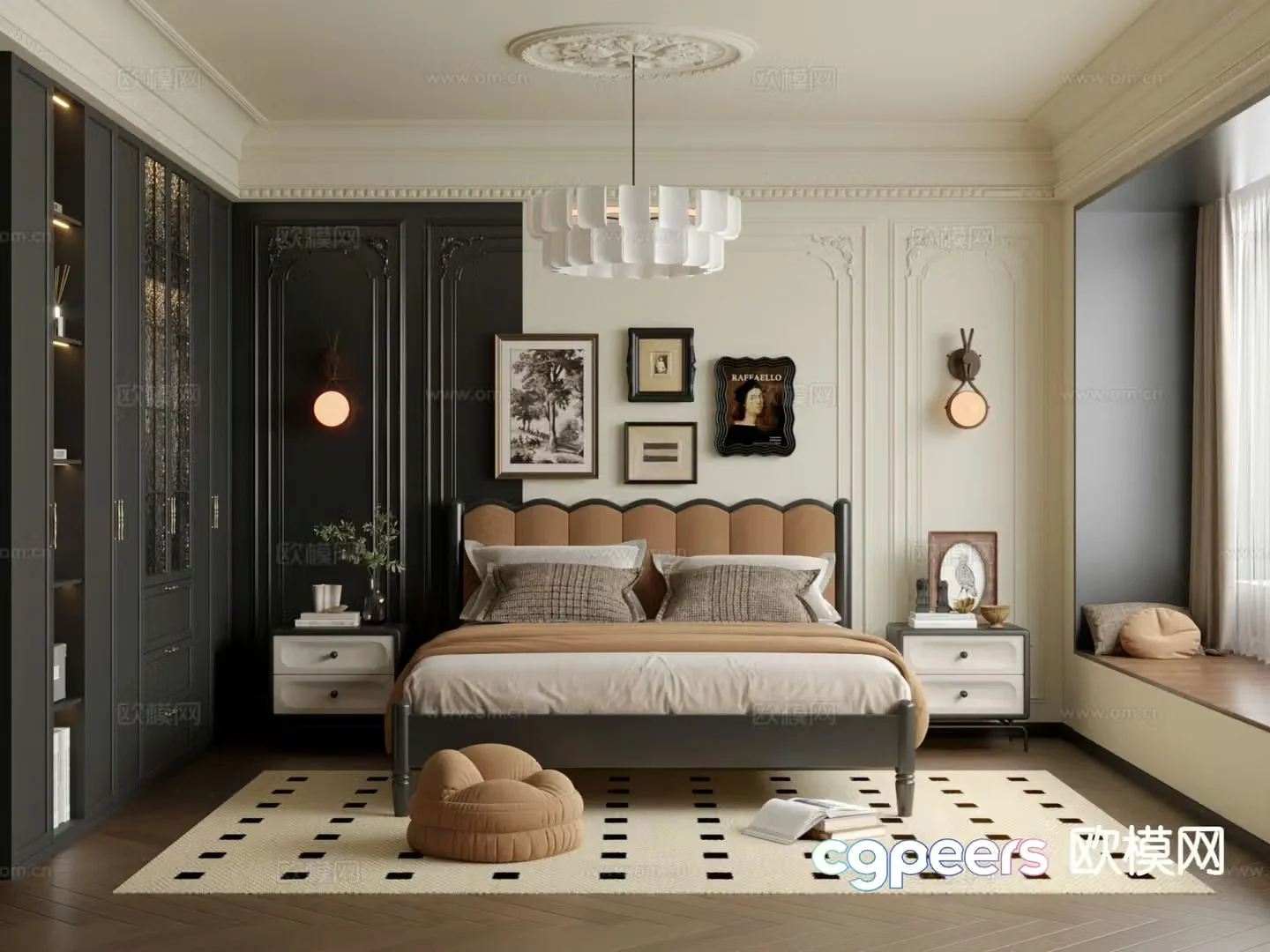 French retro style bedroom master bedroom 3d model