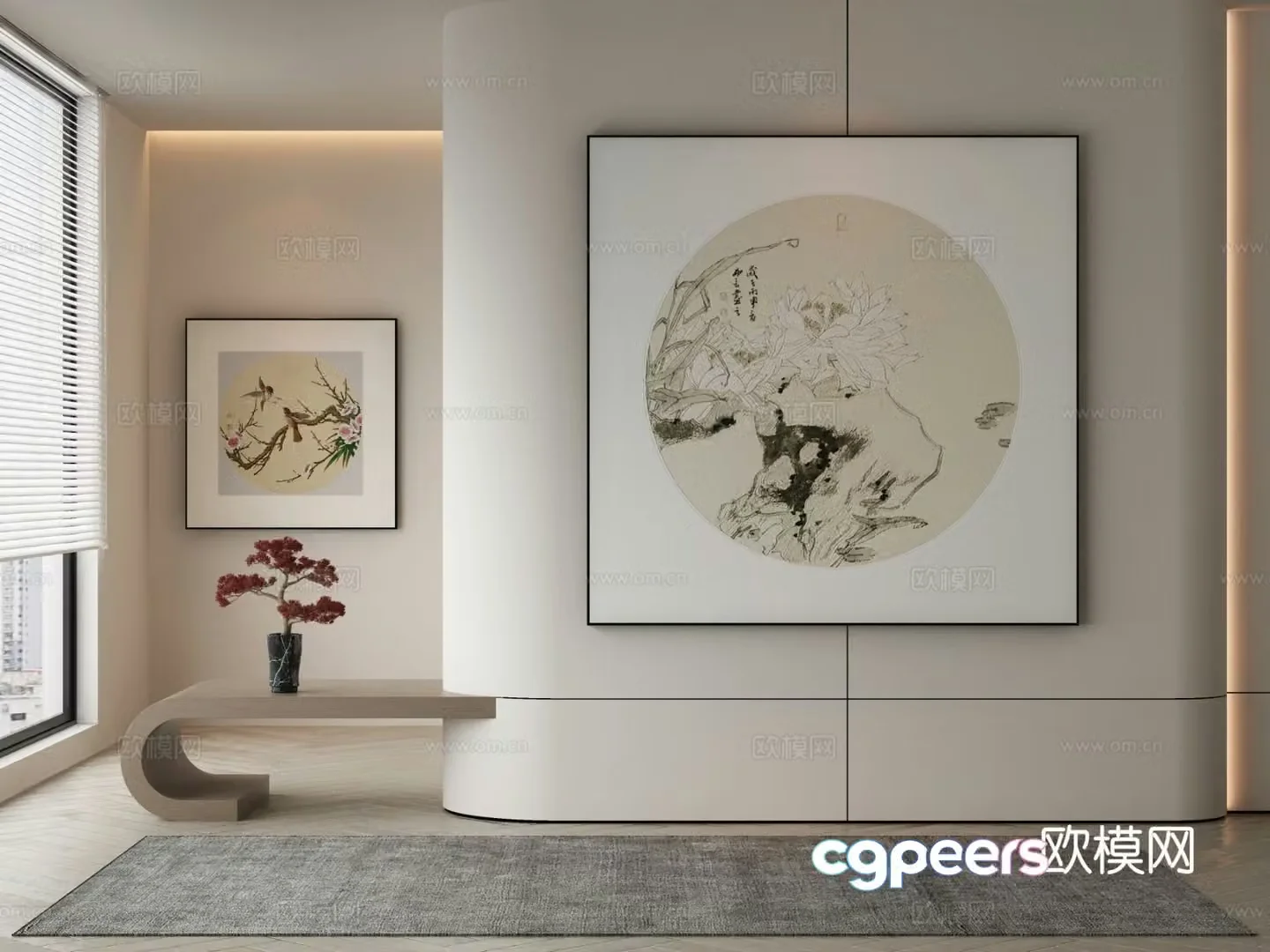 New Chinese style flower painting decorative painting 3d model