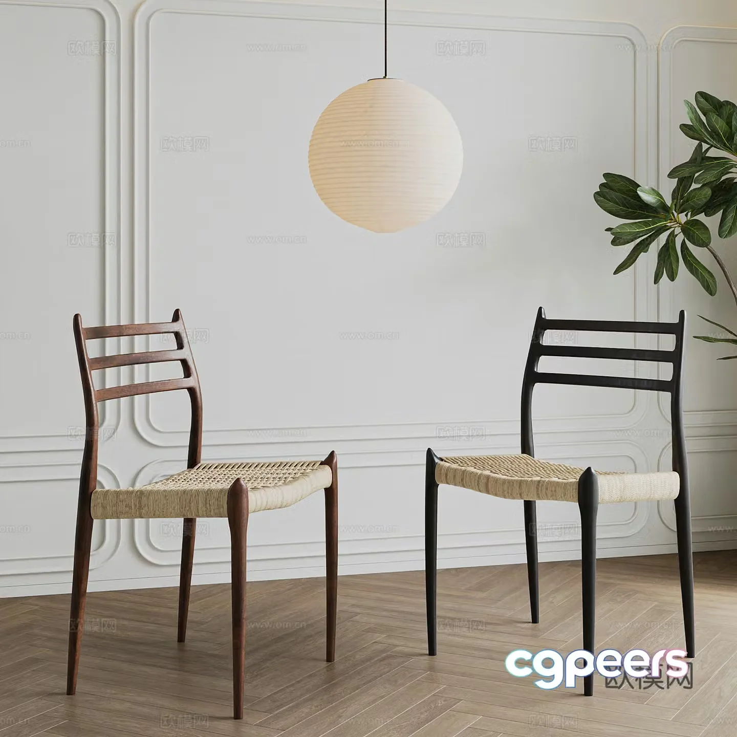 Wasabi Middle Style Dining Chair Combination Donat Dining Chair Solid Wood Dining Chair Braided Dining Chair Chandelier 3D Model