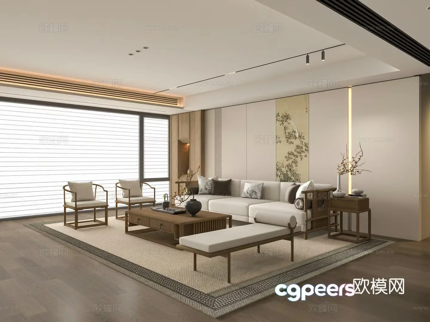 New Chinese style medieval style living room Song style living room New Chinese style sofa coffee table 3D model