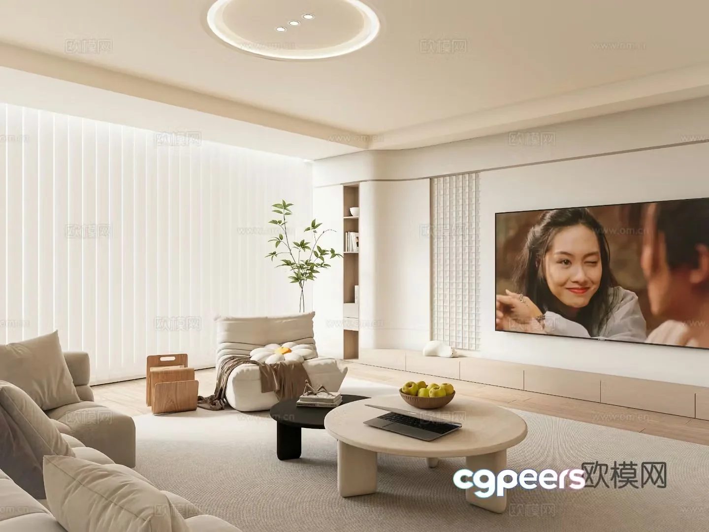 Cream style living room 3d model
